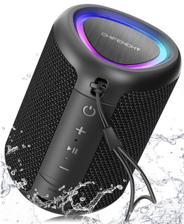 Portable Bluetooth Speaker with Lights, Powerful Crystal Clear Sound, IPX5 Waterproof, All Day Playtime, AUX&TF-Card Input, Bluetooth 5.3, TWS Paring, Small Wireless Speaker for Outdoor, Gift Ideas
